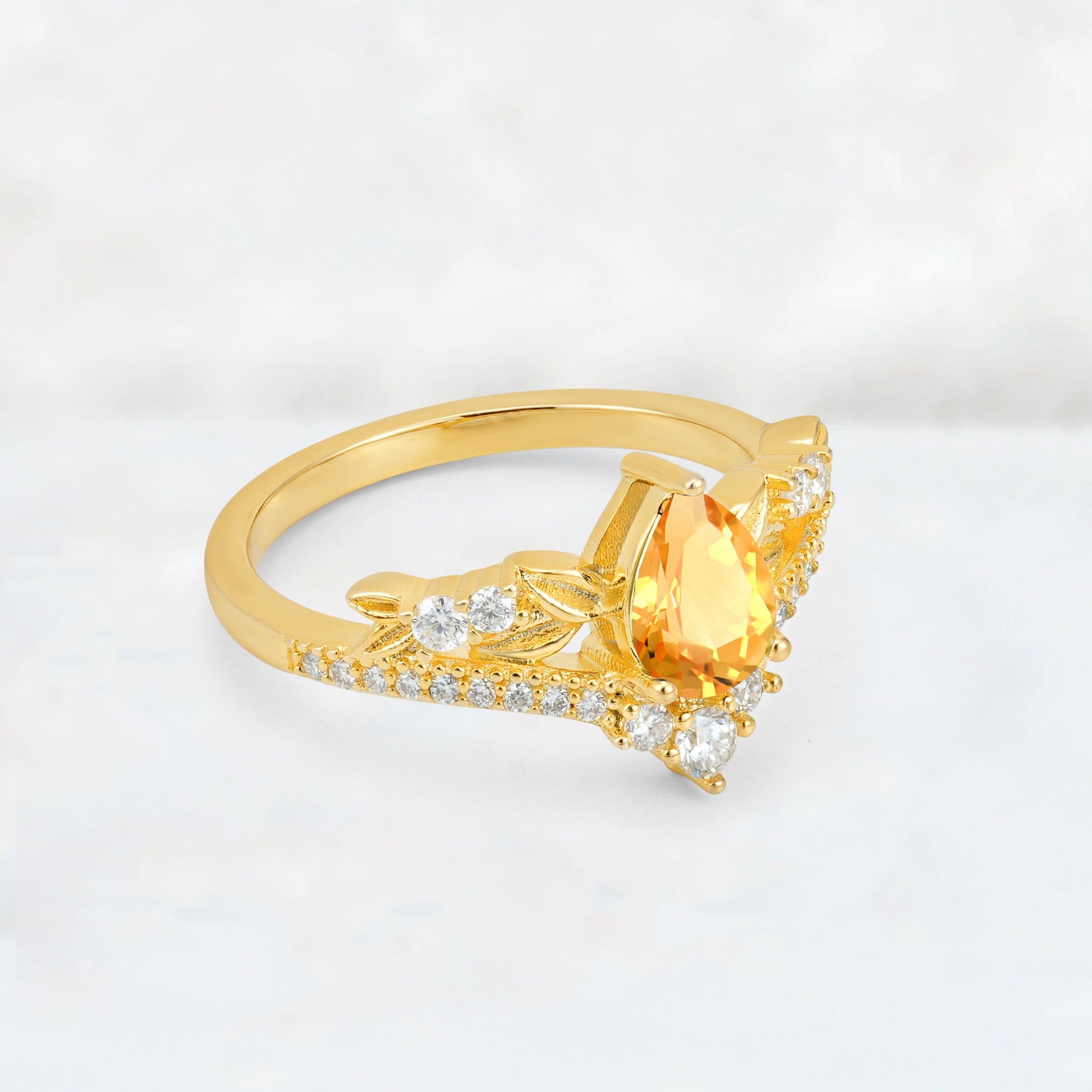 Pear Cut Citrine Leaf Chevron Bridal Ring Set - Additional view