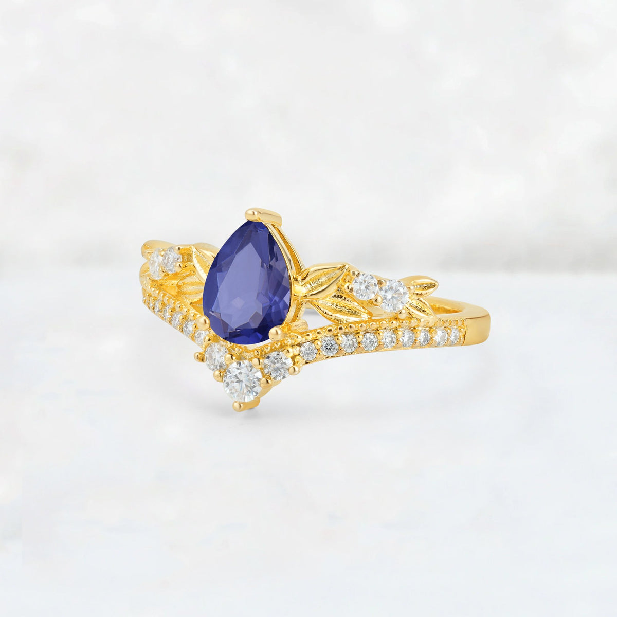 Pear Cut Tanzanite Leaf Chevron Bridal Ring Set - Additional view