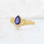 Pear Cut Tanzanite Leaf Chevron Bridal Ring Set - Additional view