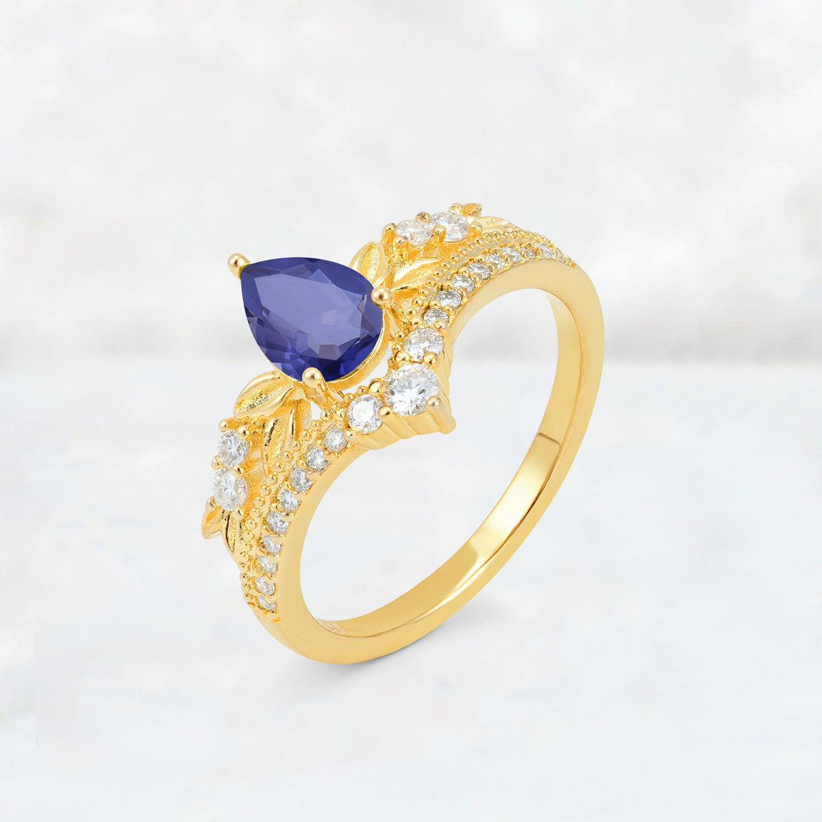 Pear Cut Tanzanite Leaf Chevron Bridal Ring Set - Additional view