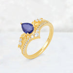 Pear Cut Tanzanite Leaf Chevron Bridal Ring Set - Additional view