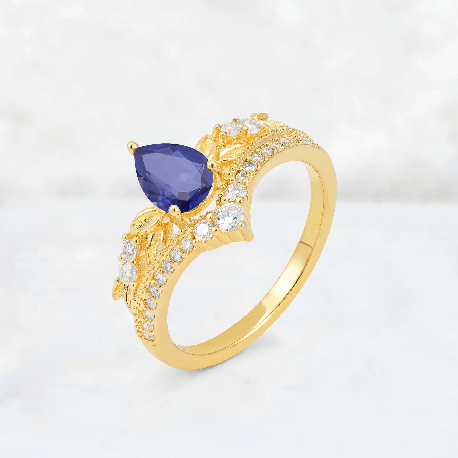 Pear Cut Tanzanite Leaf Chevron Bridal Ring Set - Additional view