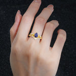 Pear Cut Tanzanite Leaf Chevron Bridal Ring Set - Additional view