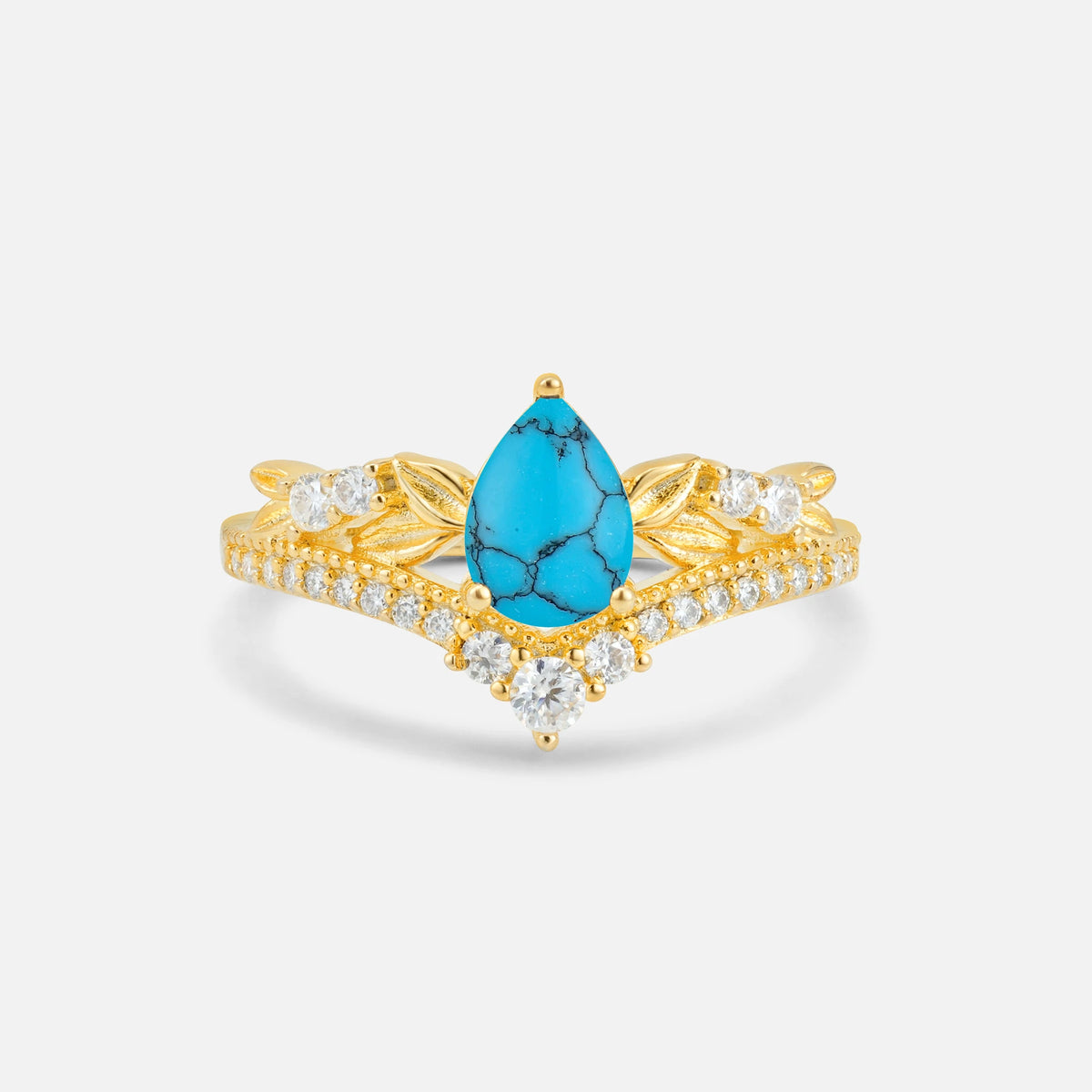 Pear Cut Turquoise Leaf Chevron Bridal Ring Set - Additional view