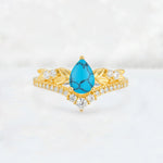 Pear Cut Turquoise Leaf Chevron Bridal Ring Set - Additional view