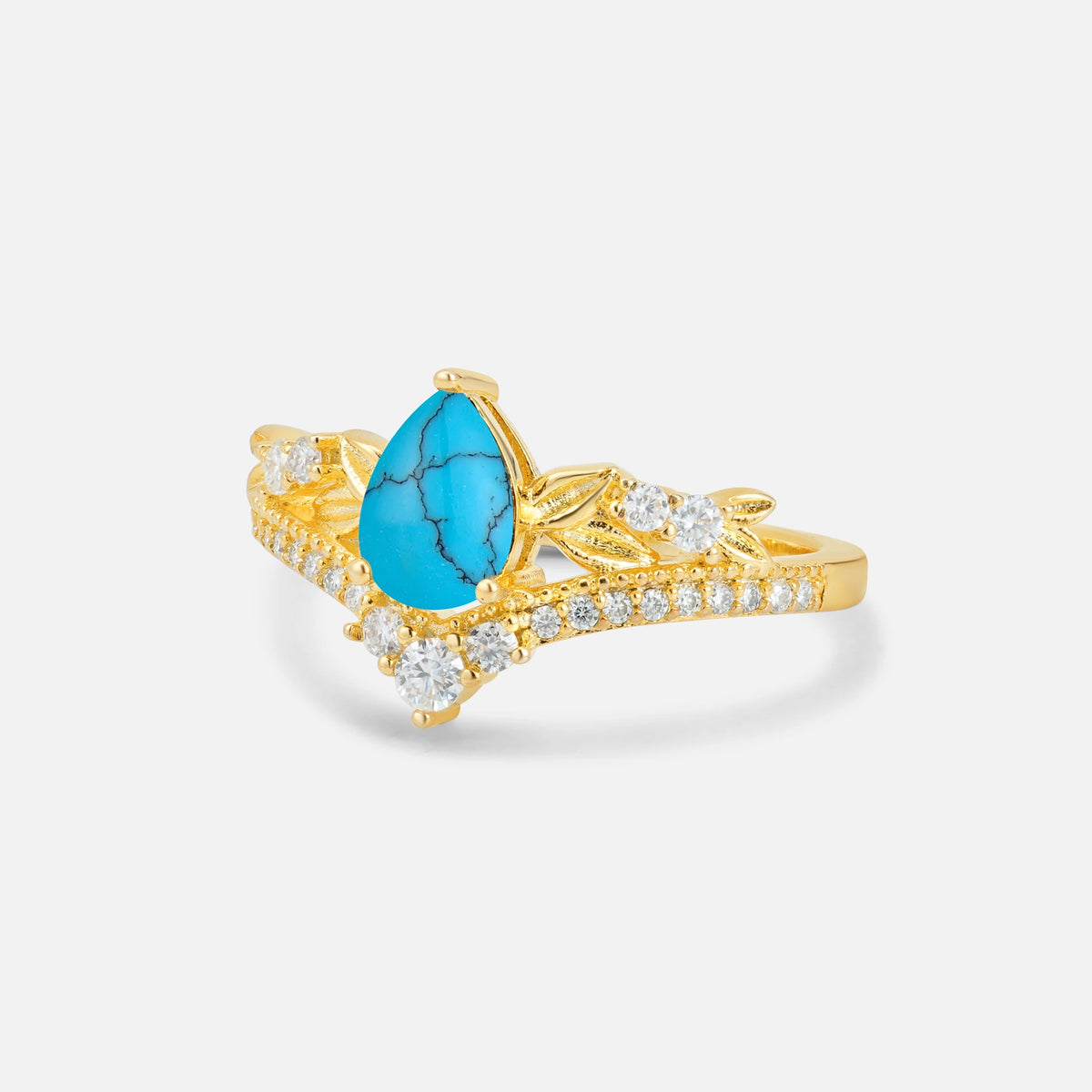 Pear Cut Turquoise Leaf Chevron Bridal Ring Set - Additional view