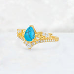 Pear Cut Turquoise Leaf Chevron Bridal Ring Set - Additional view