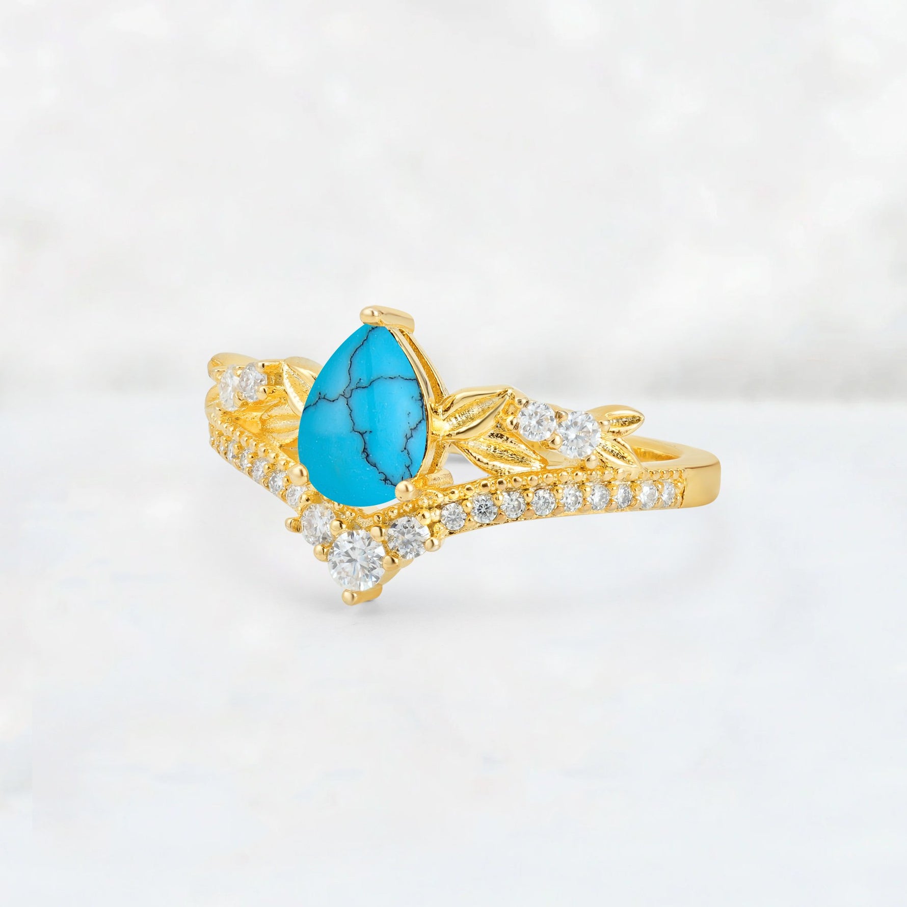 Pear Cut Turquoise Leaf Chevron Bridal Ring Set - Additional view