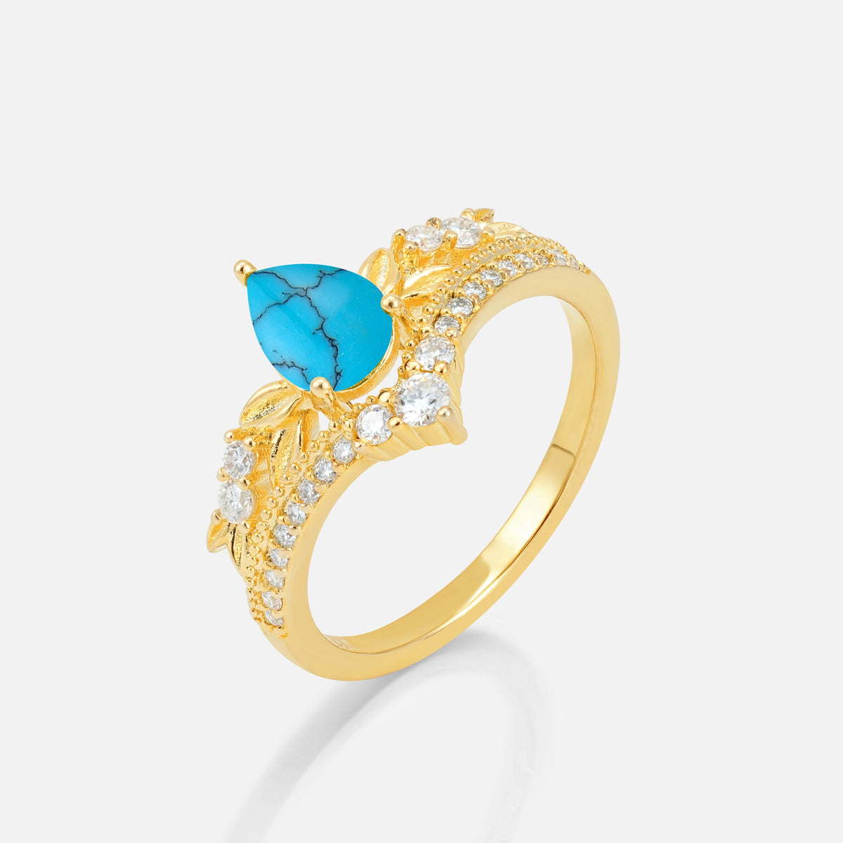 Pear Cut Turquoise Leaf Chevron Bridal Ring Set - Additional view