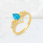 Pear Cut Turquoise Leaf Chevron Bridal Ring Set - Additional view