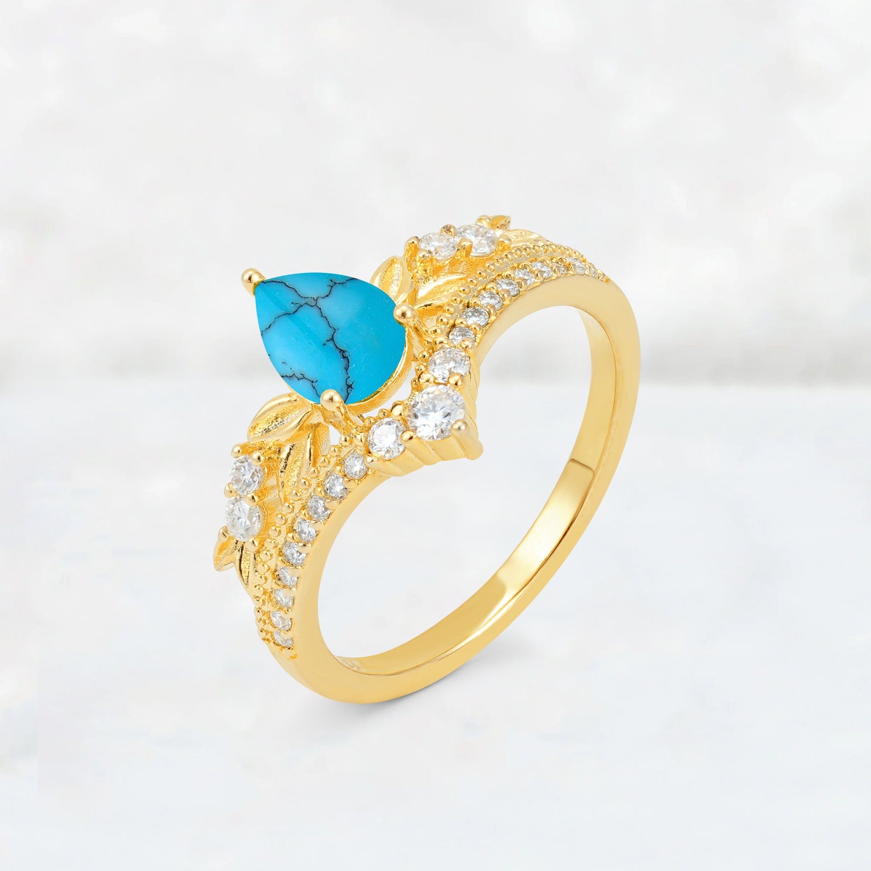 Pear Cut Turquoise Leaf Chevron Bridal Ring Set - Additional view