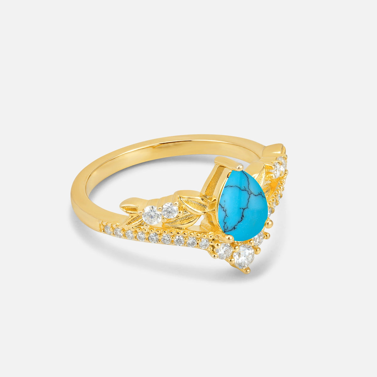Pear Cut Turquoise Leaf Chevron Bridal Ring Set - Additional view
