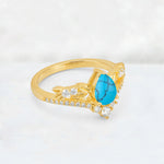 Pear Cut Turquoise Leaf Chevron Bridal Ring Set - Additional view