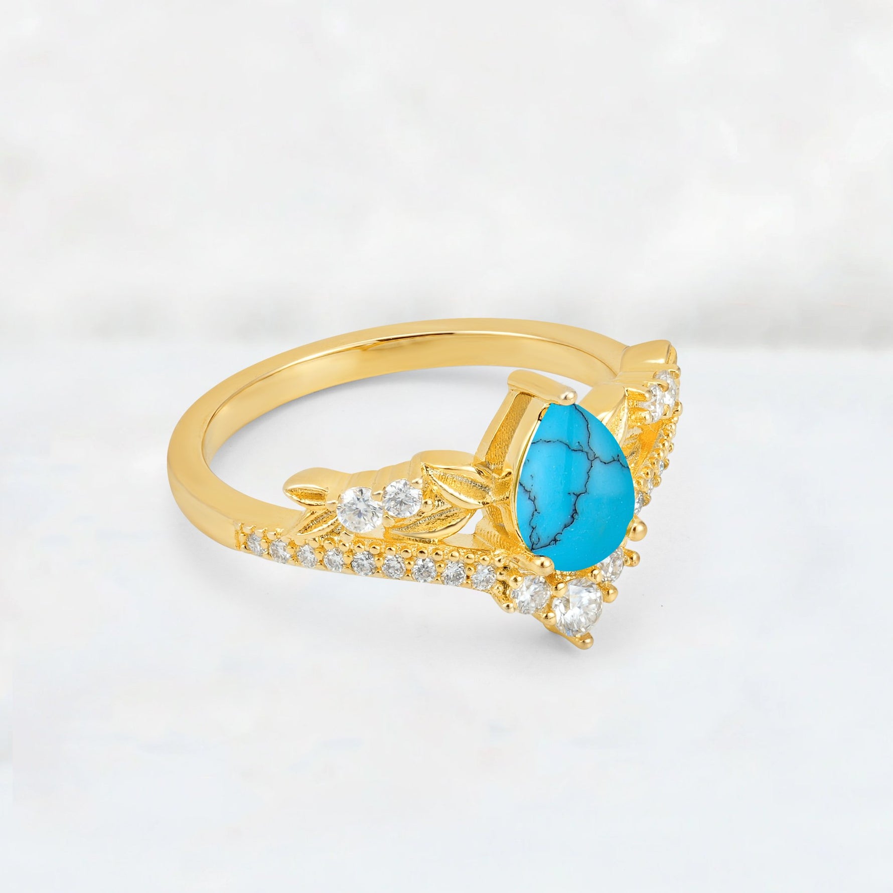 Pear Cut Turquoise Leaf Chevron Bridal Ring Set - Additional view