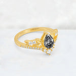 Pear Cut Black Rutilated Quartz Leaf Chevron Bridal Ring Set - Additional view