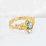 Pear Cut Moss Agate Leaf Chevron Bridal Ring Set - Additional view