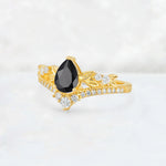 Pear Cut Black Onyx Leaf Chevron Bridal Ring Set - Additional view