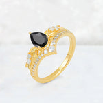 Pear Cut Black Onyx Leaf Chevron Bridal Ring Set - Additional view