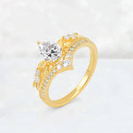 Pear Cut Lab Diamond Leaf Chevron Bridal Ring Set - Additional view