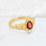 Pear Cut Garnet Leaf Chevron Bridal Ring Set - Additional view