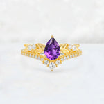Pear Cut Amethyst Leaf Chevron Bridal Ring Set - Additional view
