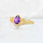 Pear Cut Amethyst Leaf Chevron Bridal Ring Set - Additional view