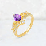Pear Cut Amethyst Leaf Chevron Bridal Ring Set - Additional view