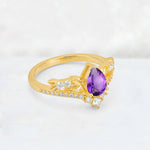 Pear Cut Amethyst Leaf Chevron Bridal Ring Set - Additional view