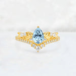 Pear Cut Aquamarine Leaf Chevron Bridal Ring Set - Additional view