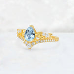 Pear Cut Aquamarine Leaf Chevron Bridal Ring Set - Additional view