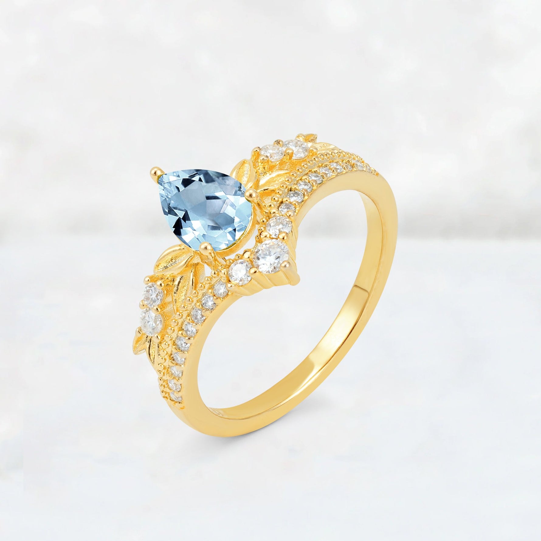 Pear Cut Aquamarine Leaf Chevron Bridal Ring Set - Additional view