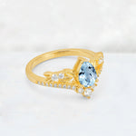 Pear Cut Aquamarine Leaf Chevron Bridal Ring Set - Additional view