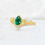 Pear Cut Emerald Leaf Chevron Bridal Ring Set - Additional view