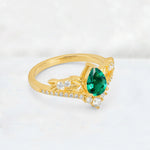 Pear Cut Emerald Leaf Chevron Bridal Ring Set - Additional view