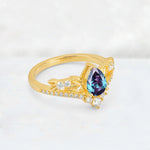 Pear Cut Alexandrite Leaf Chevron Bridal Ring Set - Additional view