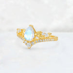 Pear Cut Moonstone Leaf Chevron Bridal Ring Set - Additional view