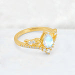 Pear Cut Moonstone Leaf Chevron Bridal Ring Set - Additional view