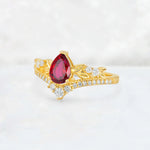 Pear Cut Ruby Leaf Chevron Bridal Ring Set - Additional view