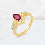 Pear Cut Ruby Leaf Chevron Bridal Ring Set - Additional view