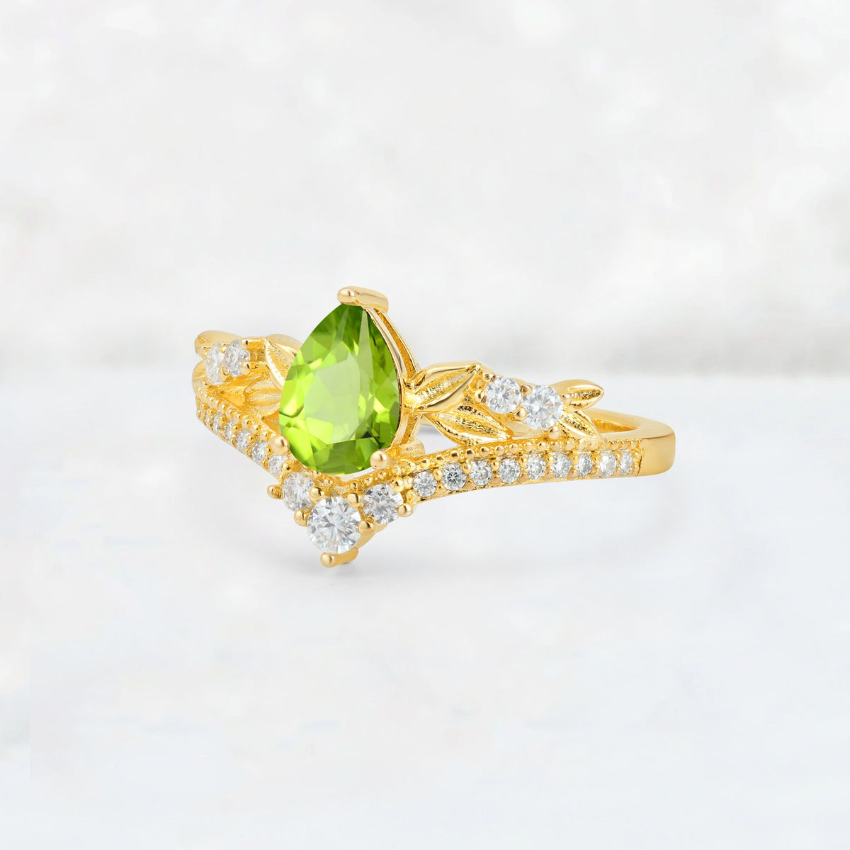 Pear Cut Peridot Leaf Chevron Bridal Ring Set - Additional view