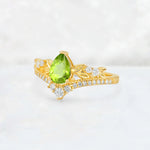Pear Cut Peridot Leaf Chevron Bridal Ring Set - Additional view