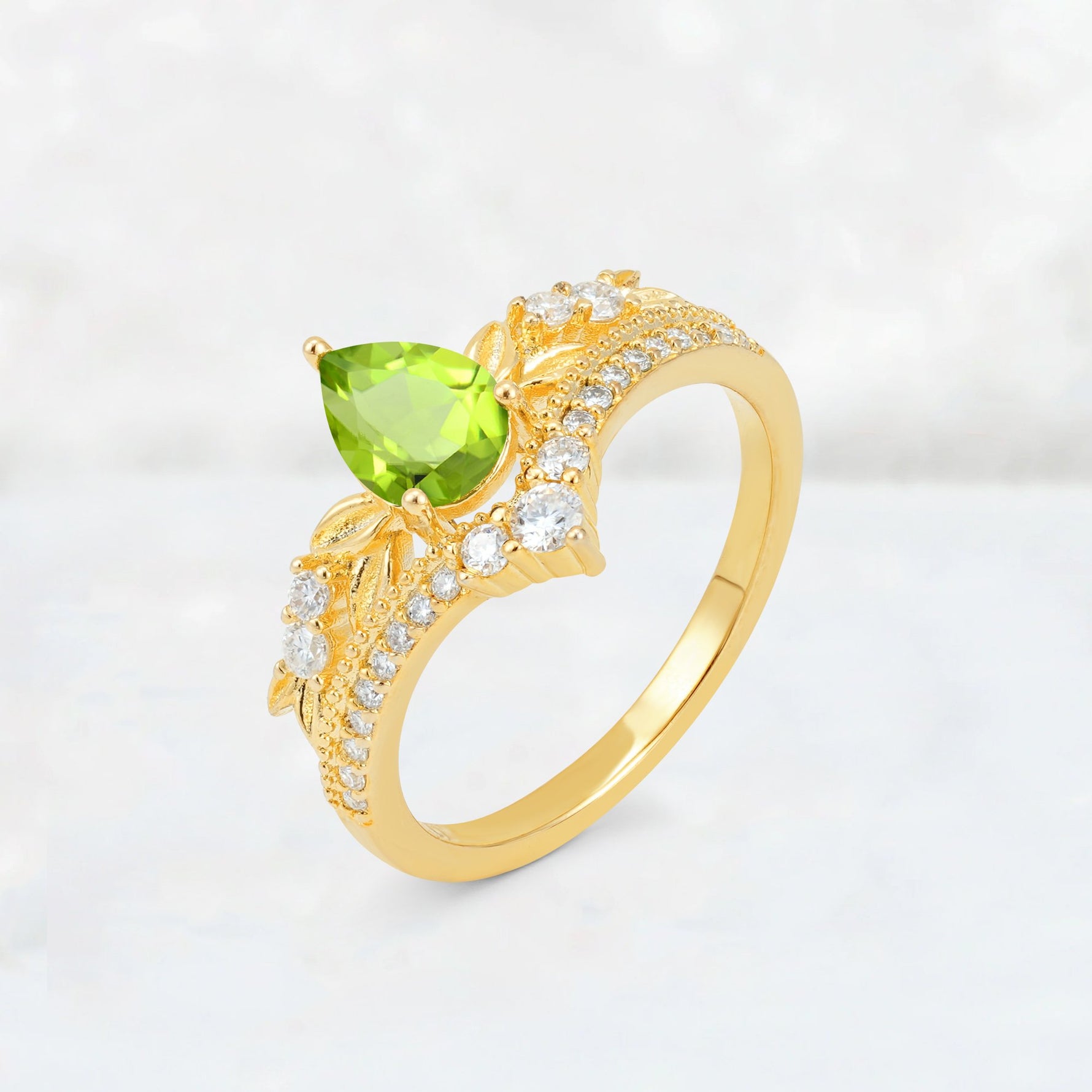 Pear Cut Peridot Leaf Chevron Bridal Ring Set - Additional view
