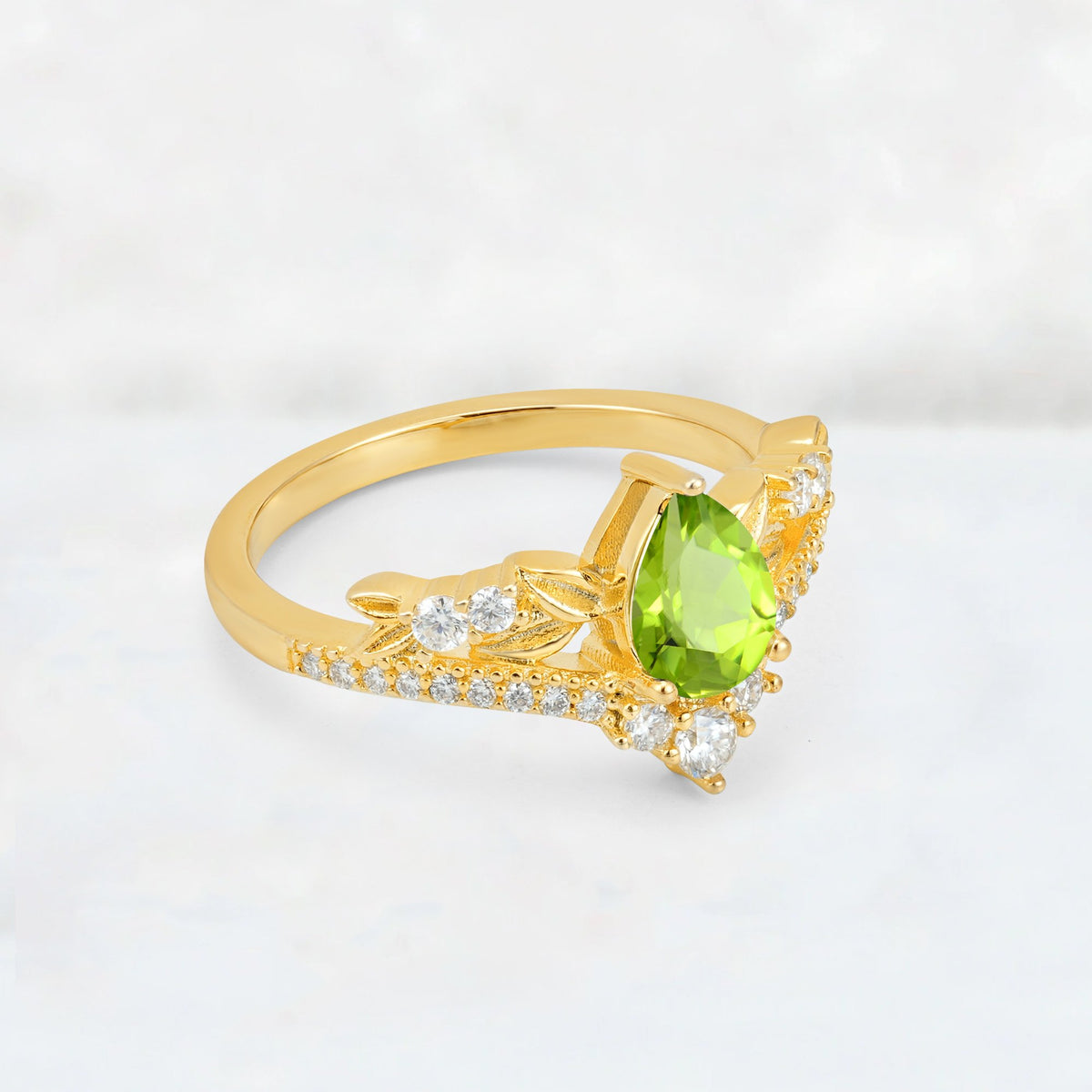 Pear Cut Peridot Leaf Chevron Bridal Ring Set - Additional view