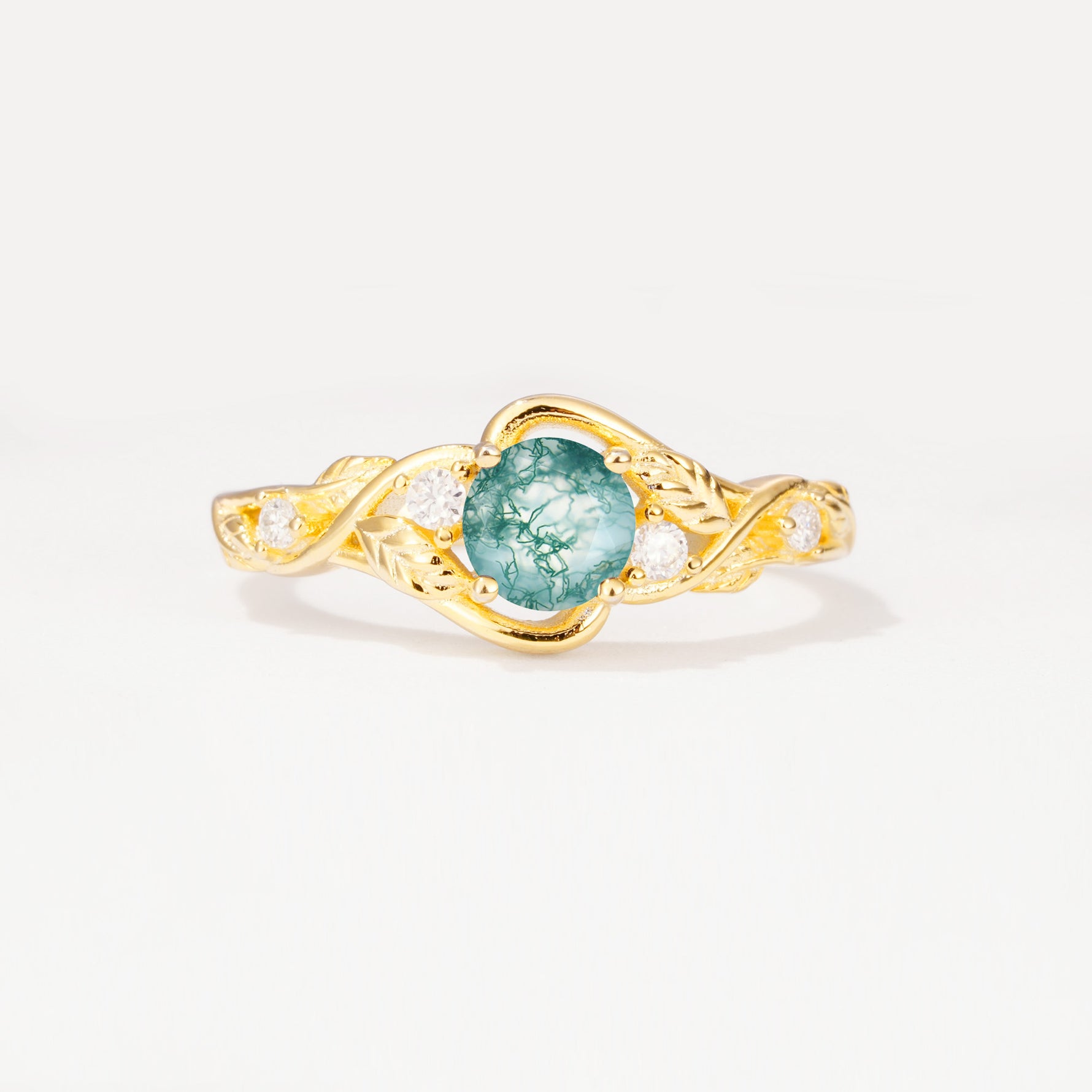 SR17596 Moss Agate Ring - Yellow-Gold