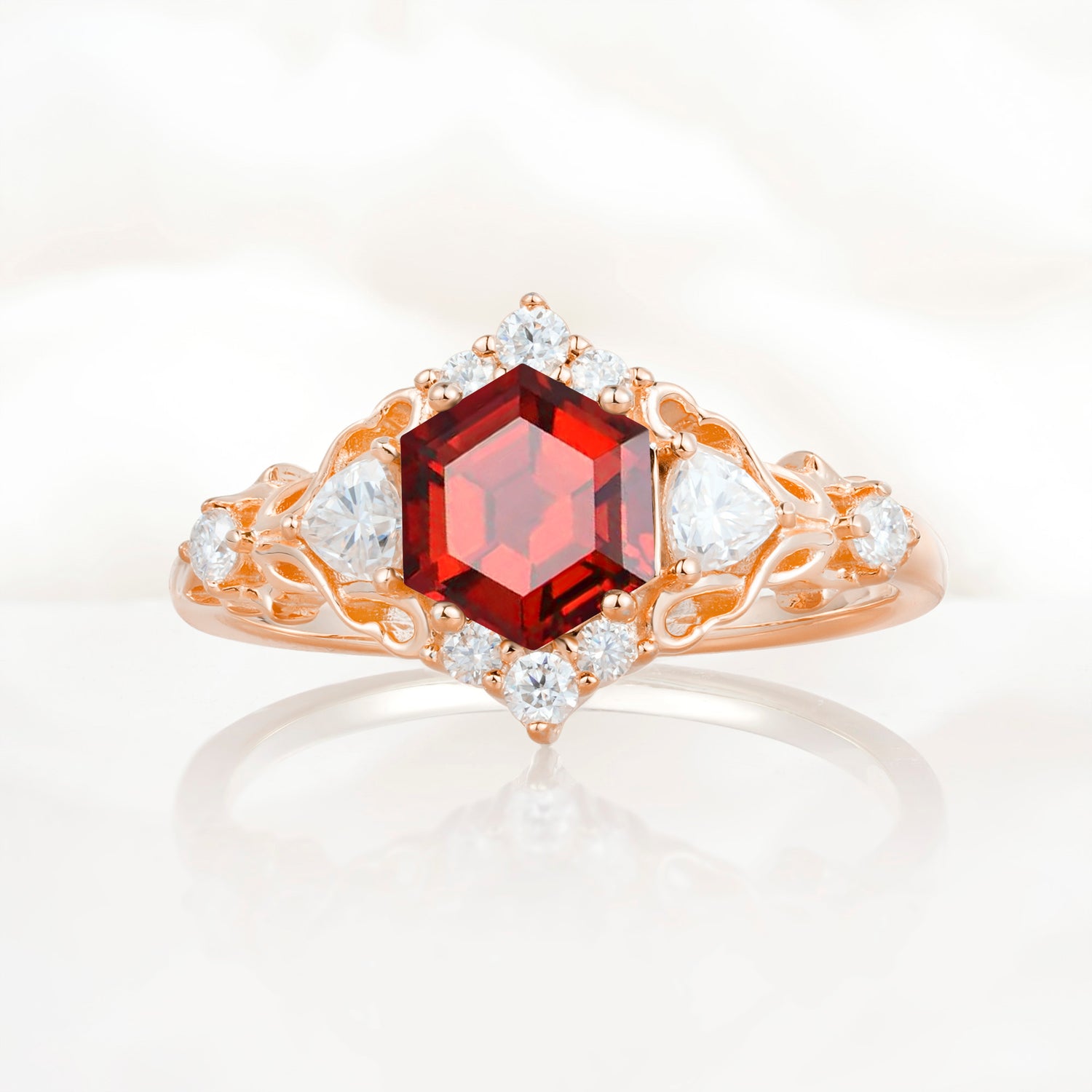Vintage Hexagon Cut Garnet Filigree Promise Ring for Women
