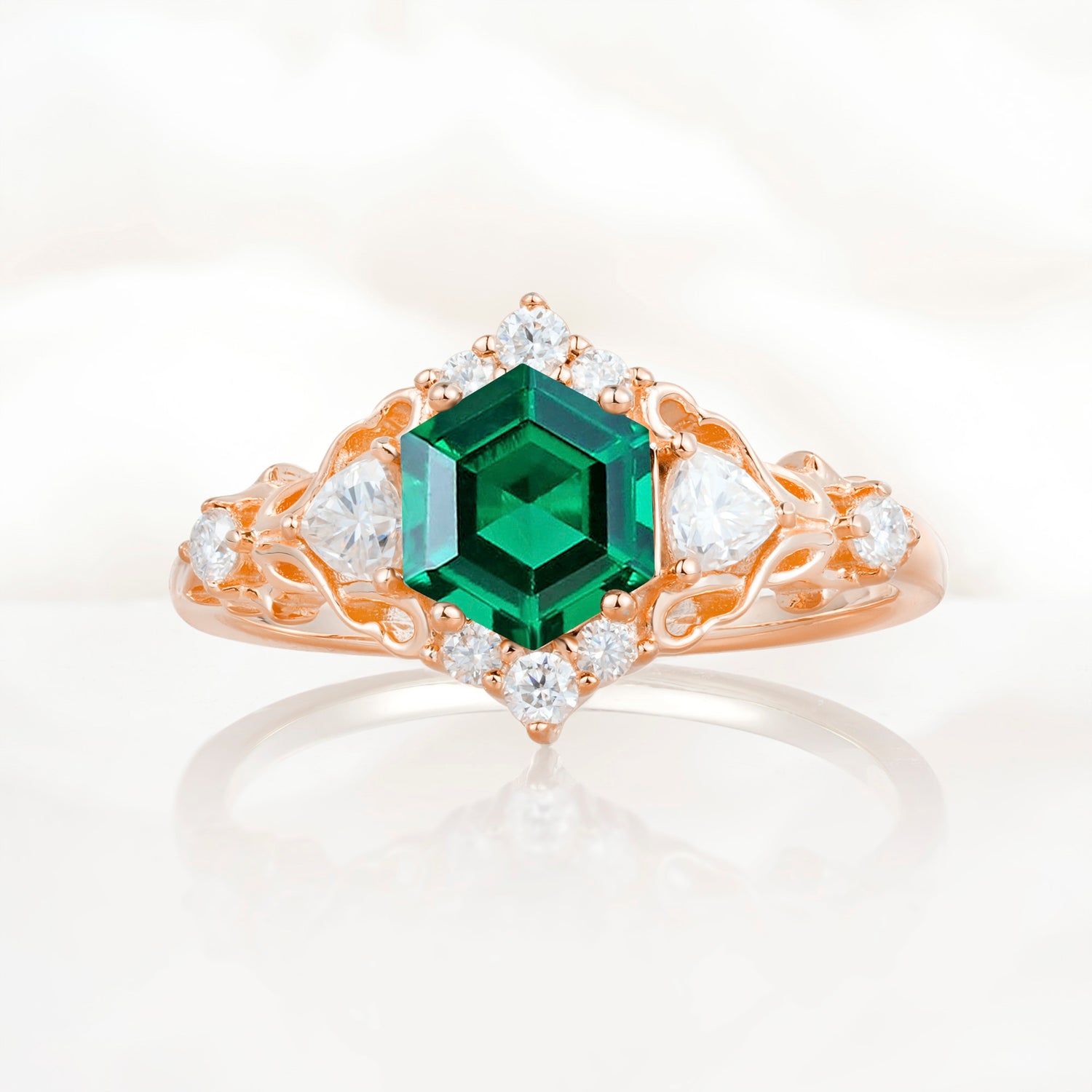 Vintage Hexagon Cut Emerald Filigree Promise Ring for Women