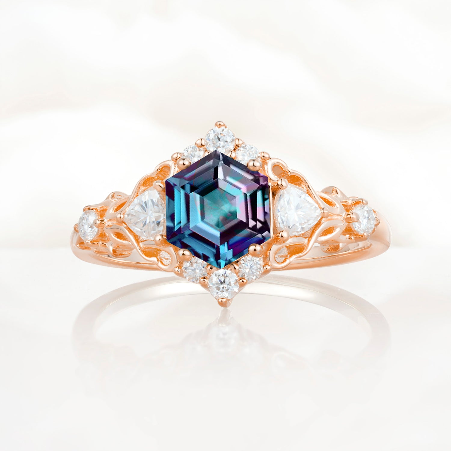 Vintage Hexagon Cut Alexandrite Filigree Promise Ring for Women