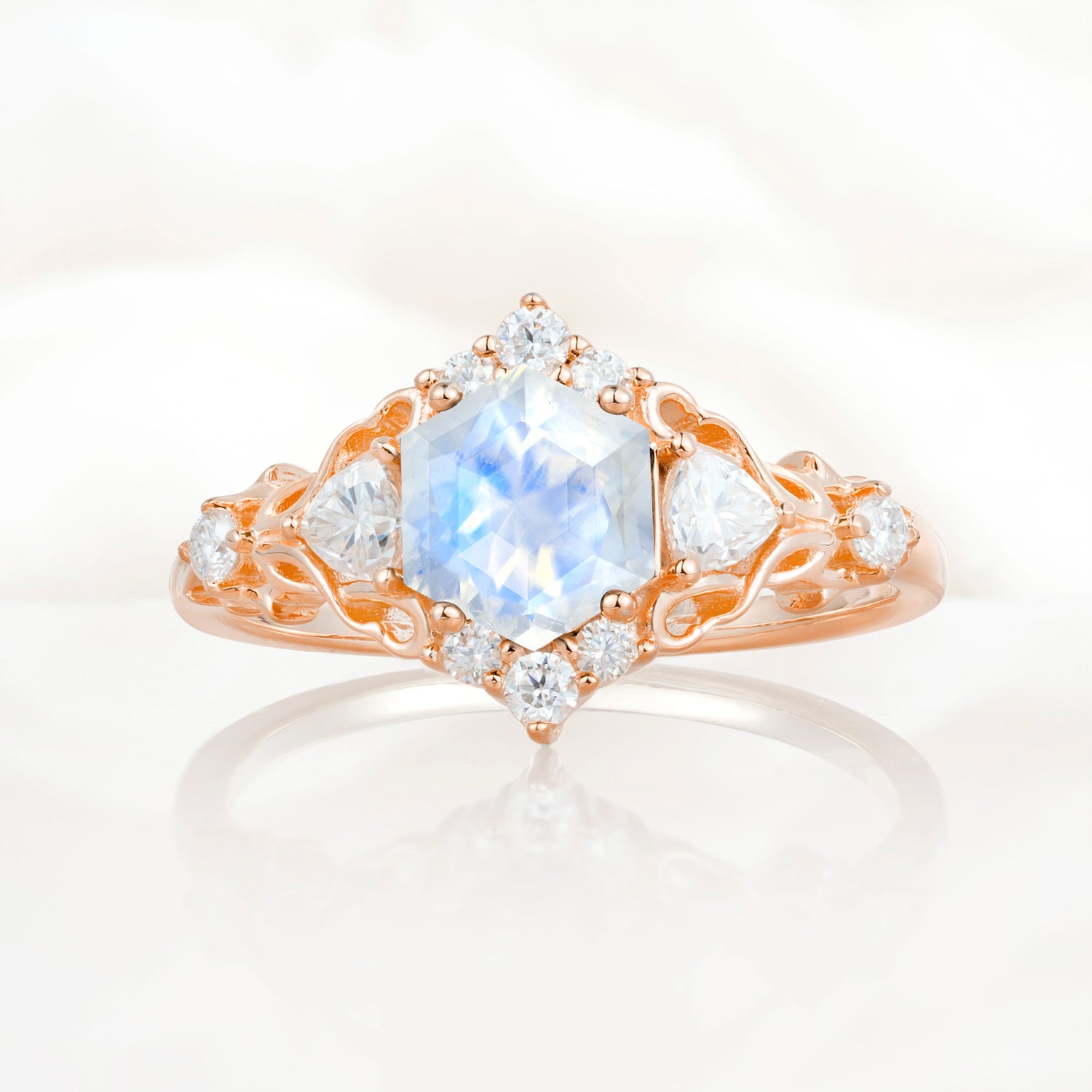 Vintage Hexagon Cut Moonstone Filigree Promise Ring for Women
