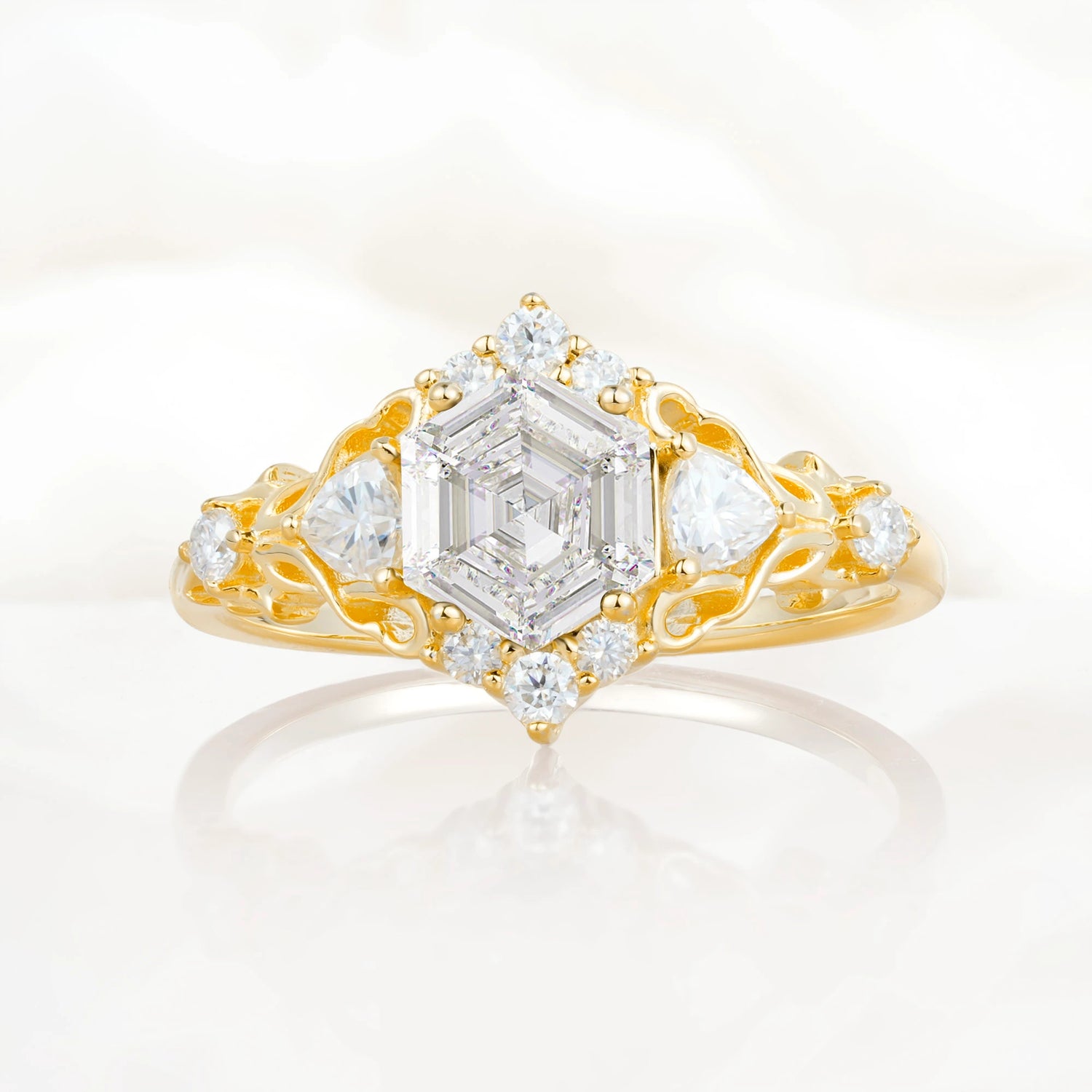 Vintage Hexagon Cut Moissanite Filigree Promise Ring for Women