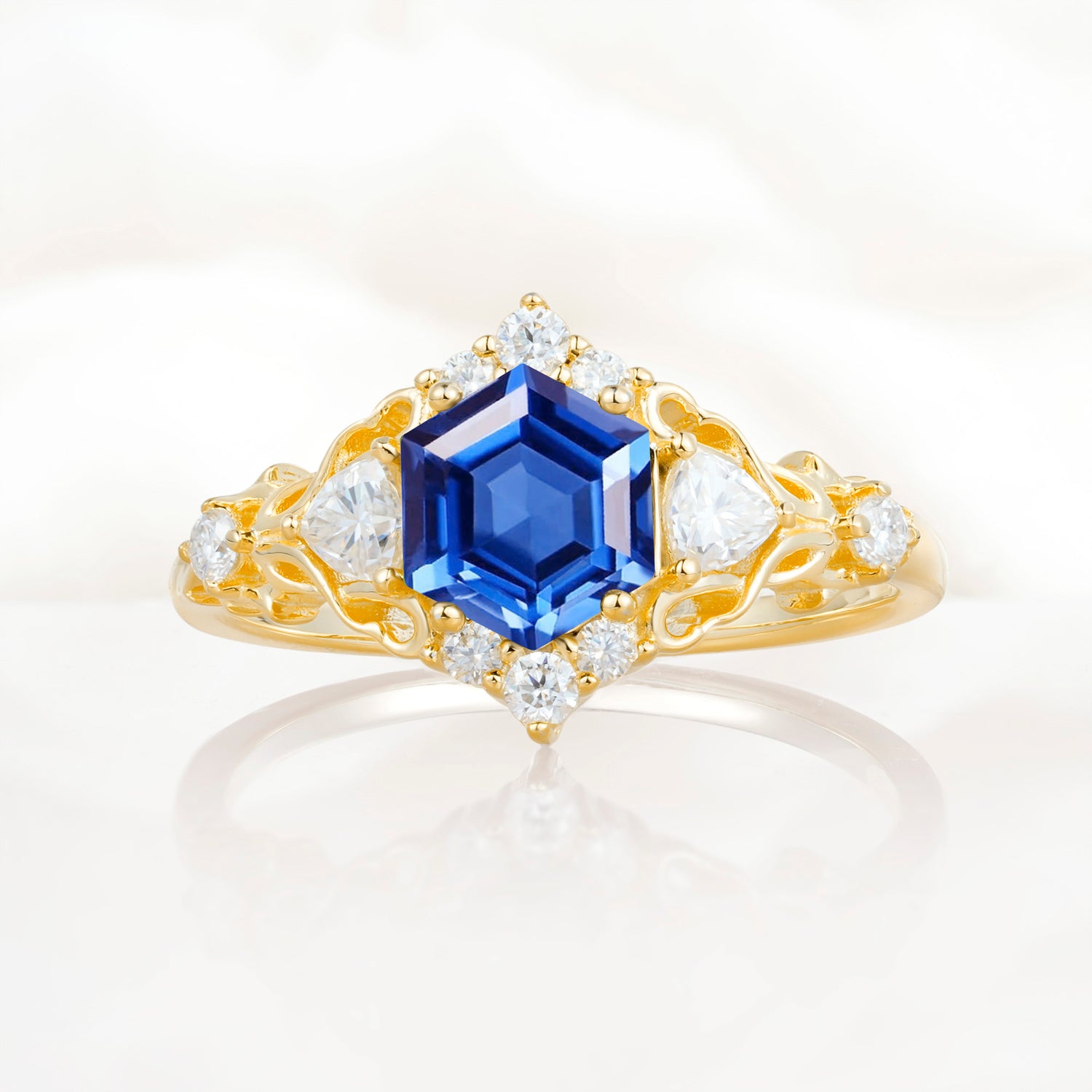 Vintage Hexagon Cut Sapphire Filigree Promise Ring for Women